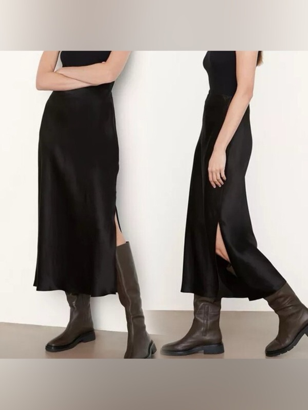 NWOT Vince Side Slit Slip Skirt in black